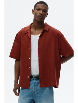 H&M - Men Red Relaxed Fit Linen-Blend Resort Shirt