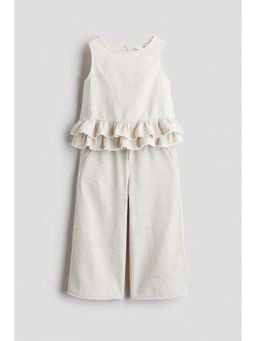 H&M - Girls Beige 2-Piece Linen-Blend Top and Pant