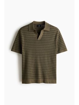H&M - Men Green Regular Fit Linen-Blend Polo T-Shirt