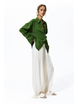H&M - Women Green Oversized Linen-Blend Shirt