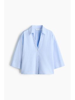 H&M - Women Blue Linen-Blend Shirt