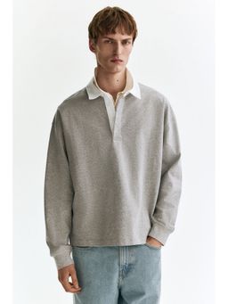 H&M - Men Grey Loose Fit Cotton Polo T-Shirt