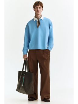 H&M - Men Blue Loose Fit Cotton Polo T-Shirt