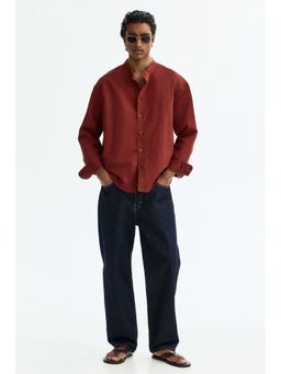 H&M - Men Red Relaxed Fit Linen-Blend Shirt