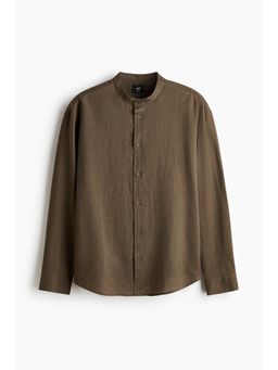 H&M - Men Green Relaxed Fit Linen-Blend Shirt