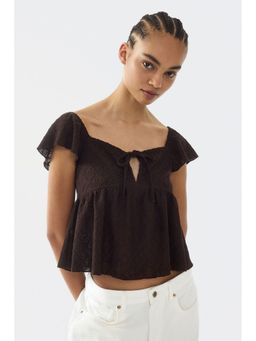 H&M - Women Brown Pointelle Jersey Blouse
