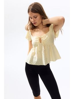 H&M - Women Yellow Pointelle Jersey Blouse