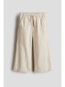 H&M - Girls Beige Linen-Blend Drawstring Trousers