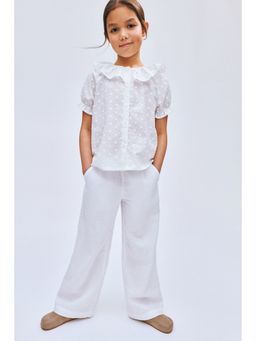 H&M - Girls White Linen-Blend Drawstring Trousers