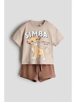 H&M - Boys Beige 2-Piece Printed T-Shirt and Shorts