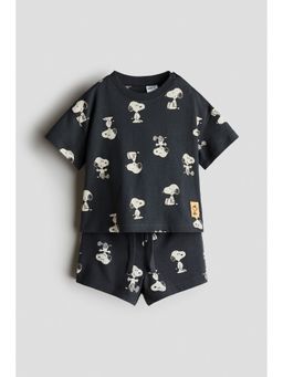 H&M - Boys Grey 2-Piece Printed T-Shirt and Shorts