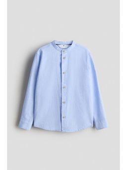 H&M - Boys Blue Linen-Blend Grandad Shirt