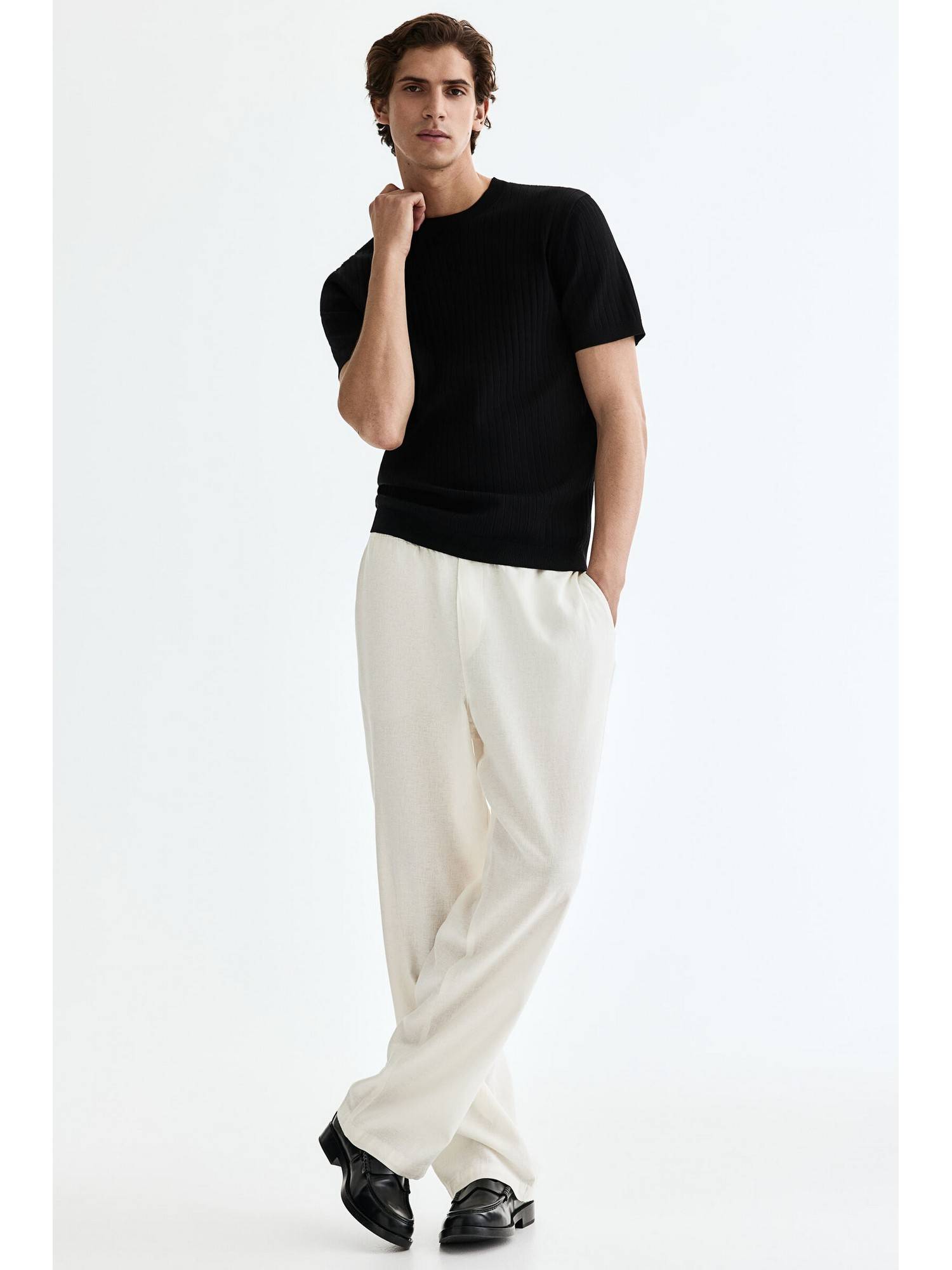 ホワイト リネン マイラン Buy H&M Men White Relaxed Fit Linen-Blend Trousers (XS) Online
