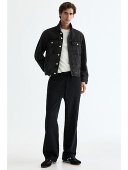 H&M - Men Black Relaxed Fit Linen-Blend Trousers