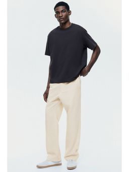 H&M - Men Beige Regular Fit Linen-Blend Trousers