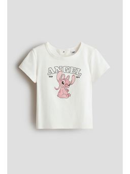 H&M - Girls White Print-Motif Cotton Top