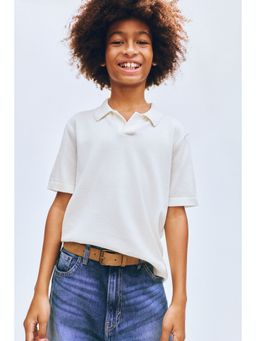 H&M - Boys White Fine-Knit Cotton Polo T-Shirt