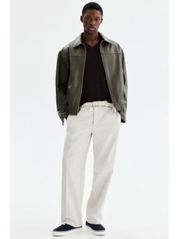 H&M - Men Beige Relaxed Fit Cotton And Lyocell Tailored Trousers