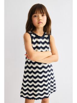 H&M - Girls Blue Appliqua Hole-Knit Dress
