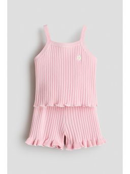 H&M - Girls Pink 2-Piece Rib-Knit Set