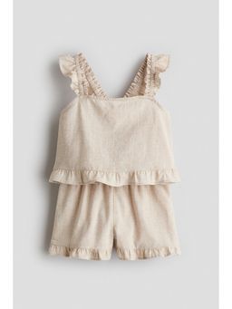 H&M - Girls Beige 2-Piece Frill-Trimmed Cotton Set