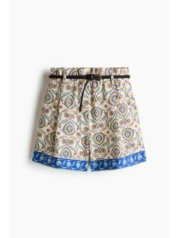 H&M - Women Beige Belted Linen-Blend Shorts