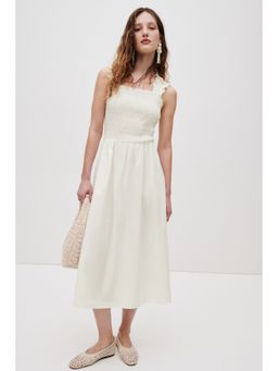 H&M - Women White Smocked Poplin Dress