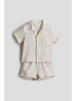 H&M - Boys Beige 2-Piece Linen Shirt with Shorts