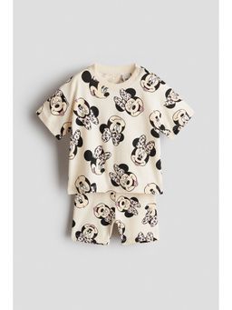 H&M - Girls Beige 2-Piece Printed Cotton Set