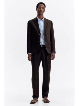 H&M - Men Brown Regular Fit Tailored Linen-Blend Trousers