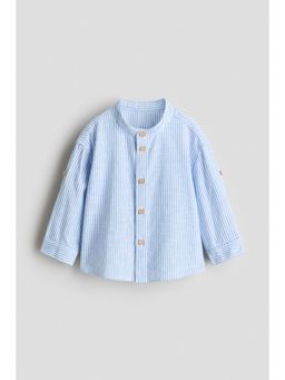 H&M - Boys Blue Linen-Blend Grandad Shirt