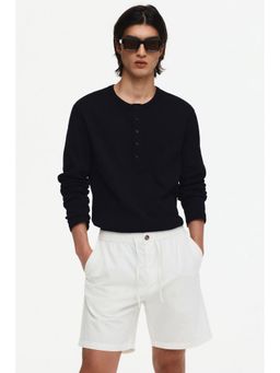 H&M - Men White Regular Fit Linen-Blend Shorts