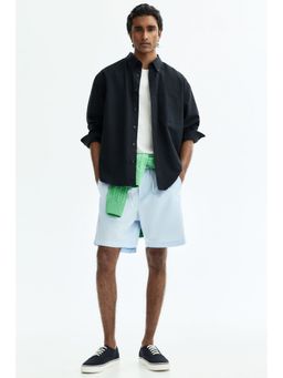H&M - Men Blue Regular Fit Linen-Blend Shorts