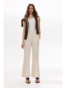 H&M - Women Beige Bootcut Tailored Trousers