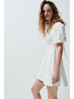 H&M - Women White Flared-Skirt Denim Dress