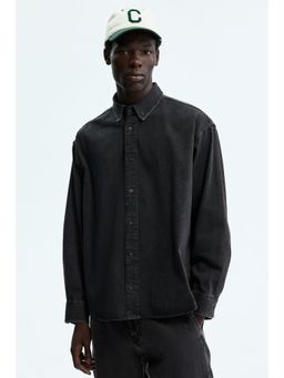 H&M - Men Black Oversized Fit Denim Shirt