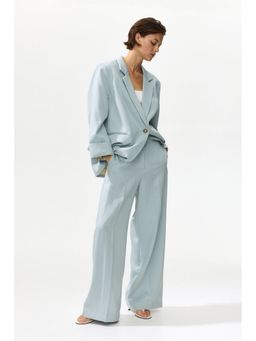 H&M - Women Turquoise Wide Linen-Blend Trousers