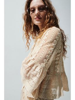H&M - Women Beige Frill-Trimmed Lace Blouse