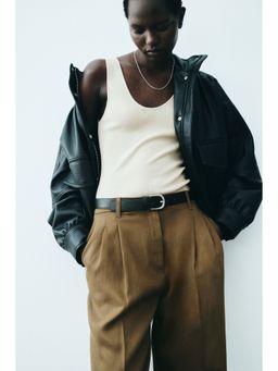 H&M - Women Green Linen-Blend Tailored Trousers