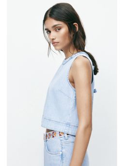 H&M - Women Blue Open-Back Denim Top
