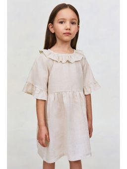 H&M - Girls Beige Frill-Collared Linen Dress