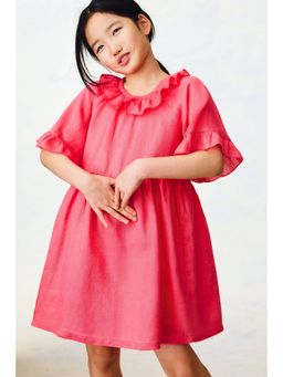 H&M - Girls Red Frill-Collared Linen Dress