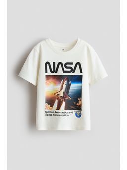 H&M - Boys White Printed Cotton T-Shirt