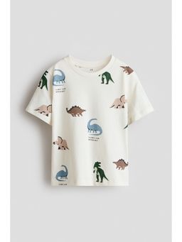 H&M - Boys White Printed Cotton T-Shirt