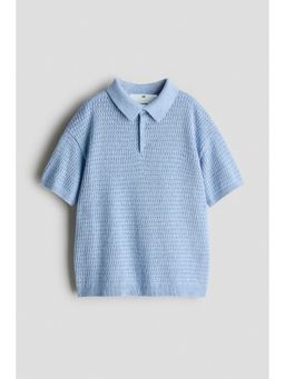 H&M - Boys Blue Pointelle-Knit Cotton Polo T-Shirt