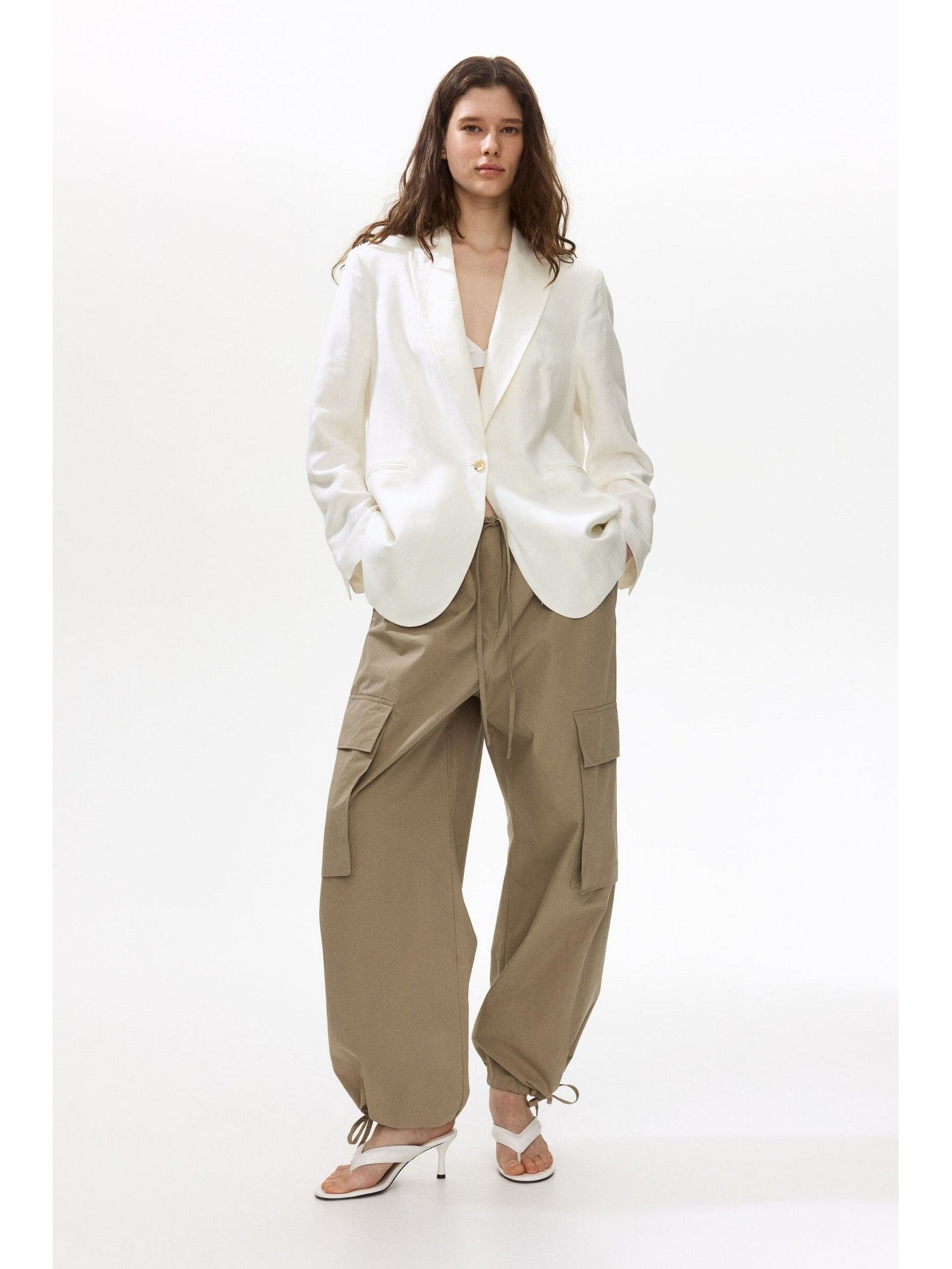 h&m Women White Linen-Blend Blazer-picture-11