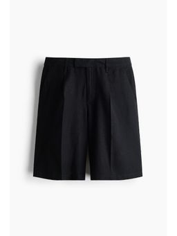H&M - Women Black Linen-Blend Bermuda Shorts