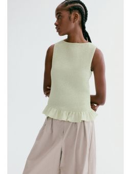 H&M - Women Green Smocked Boat-Neck Top
