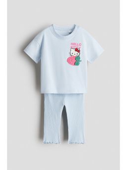 H&M - Girls Blue 2-Piece Print-Motif Cotton Set