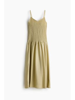 H&M - Women Beige Smocked-Bodice Dress